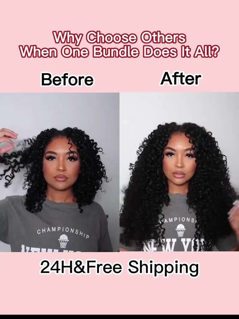 CURLSQUEEN Water Kinky Curly Clip In Hair Extension Sets (3b/3c Hair Texture)