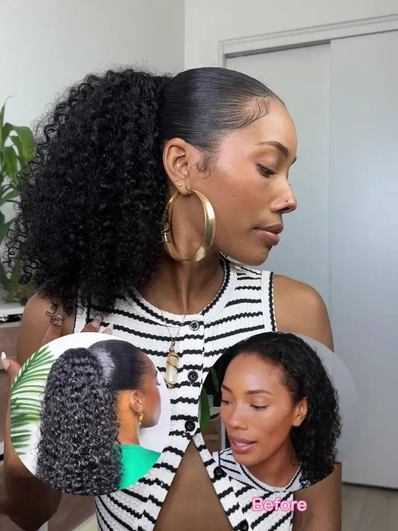 Secure-Grip Adjustable Ponytail Extension Water Kinky Curly(3b/3c Hair Texture)