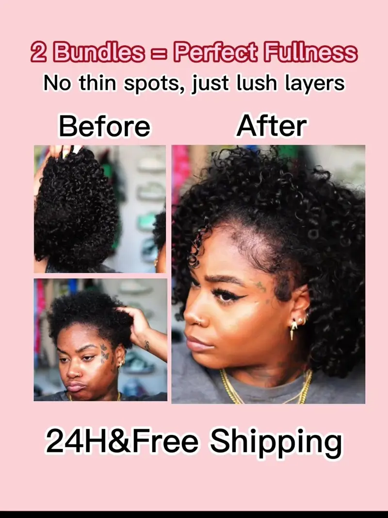 Natural Black Water Kinky Curly Bundle Weft Hair Extensions (3b/3c Hair Texture)