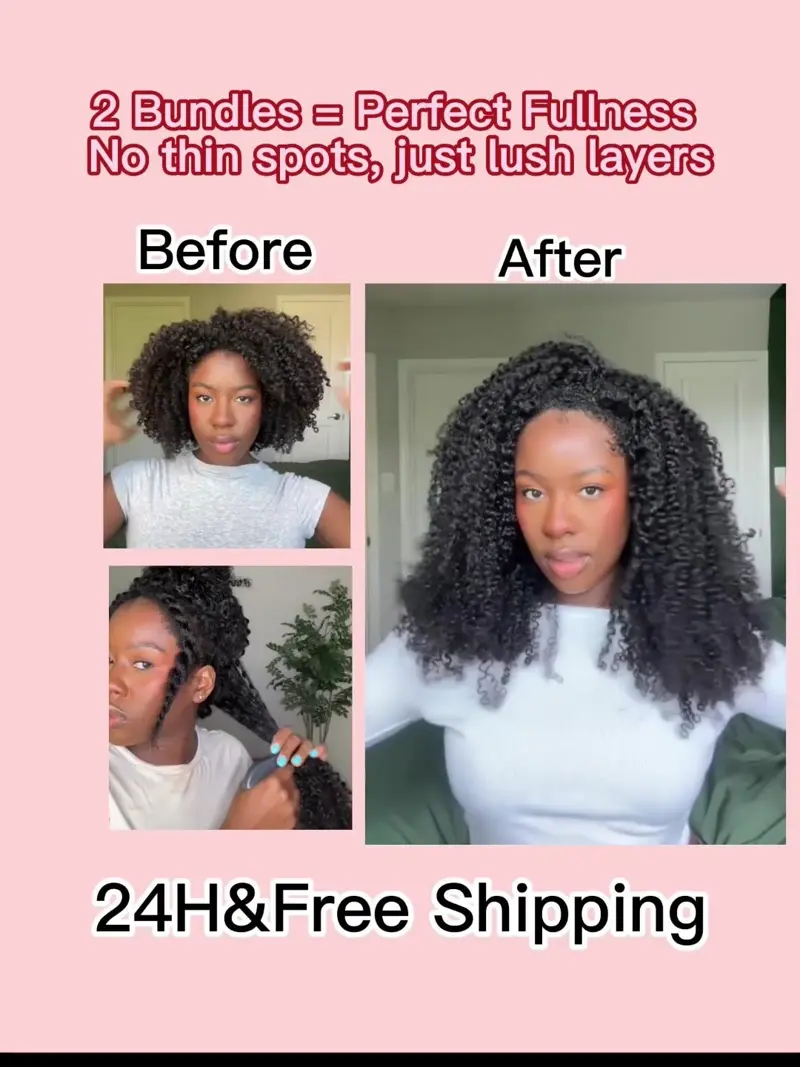 Natural Black Water Jerry Curly Bundle Weft Hair Extensions (3c/4a Hair Texture)