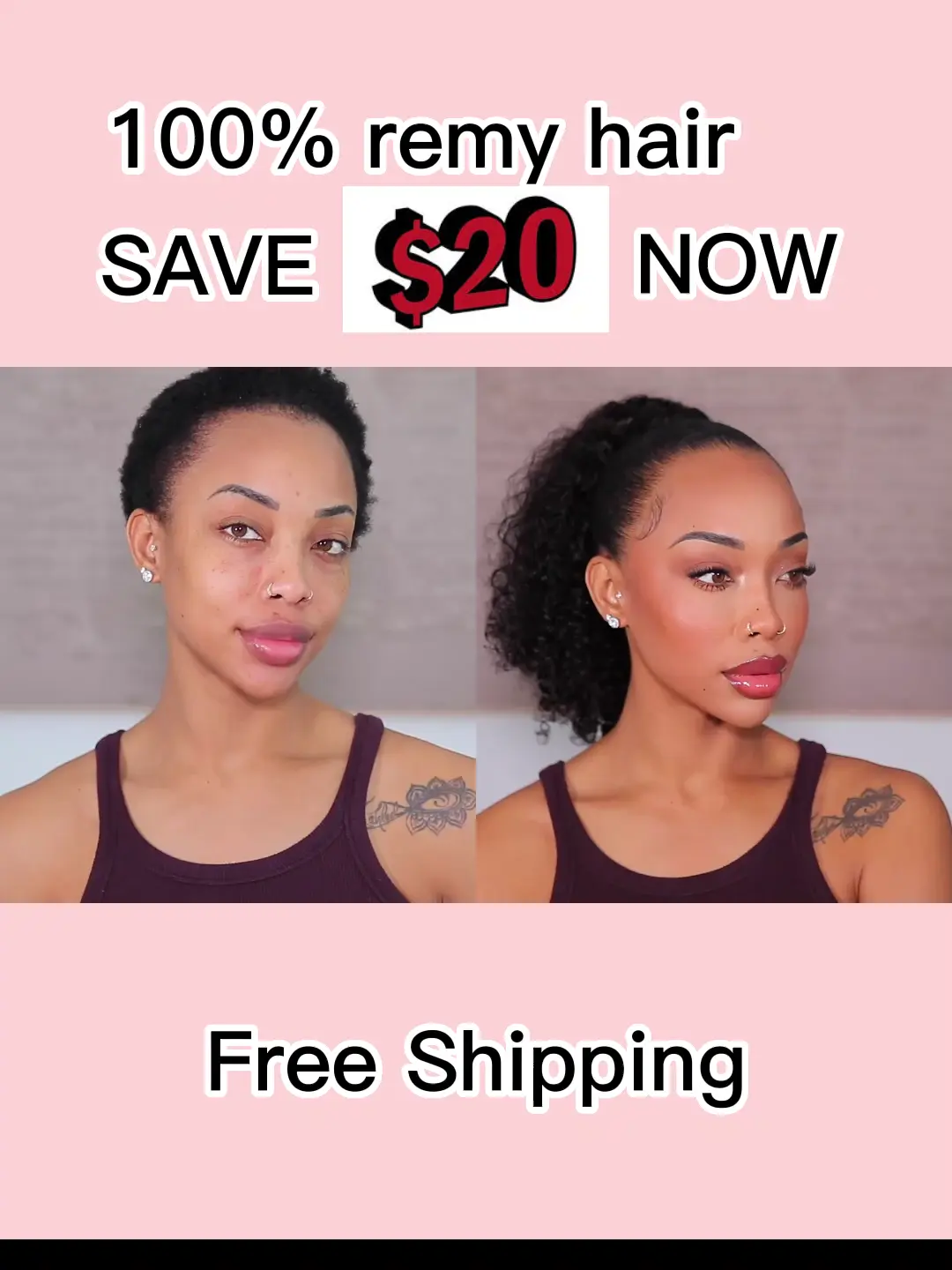 Secure-Grip Adjustable Ponytail Extension Water Kinky Curly(3b/3c Hair Texture)