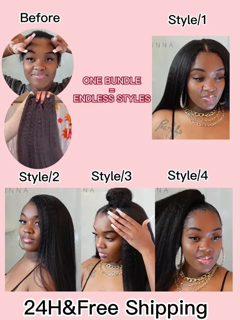 CURLSQUEEN Coarse Kinky Blow Out Clip-In Extension Sets | One Bundle Set For Full Head